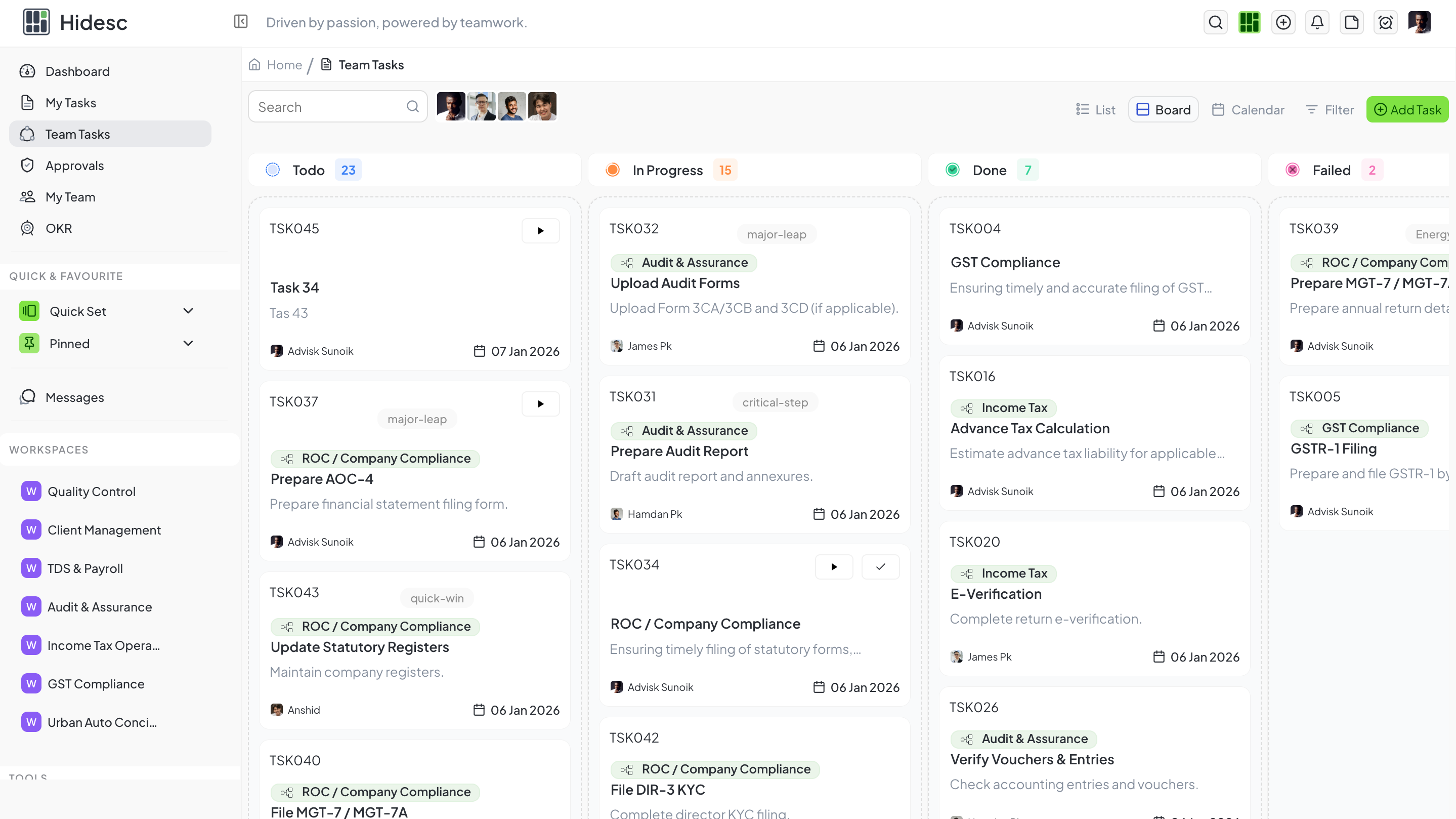 Board View - Kanban style task management Dashboard