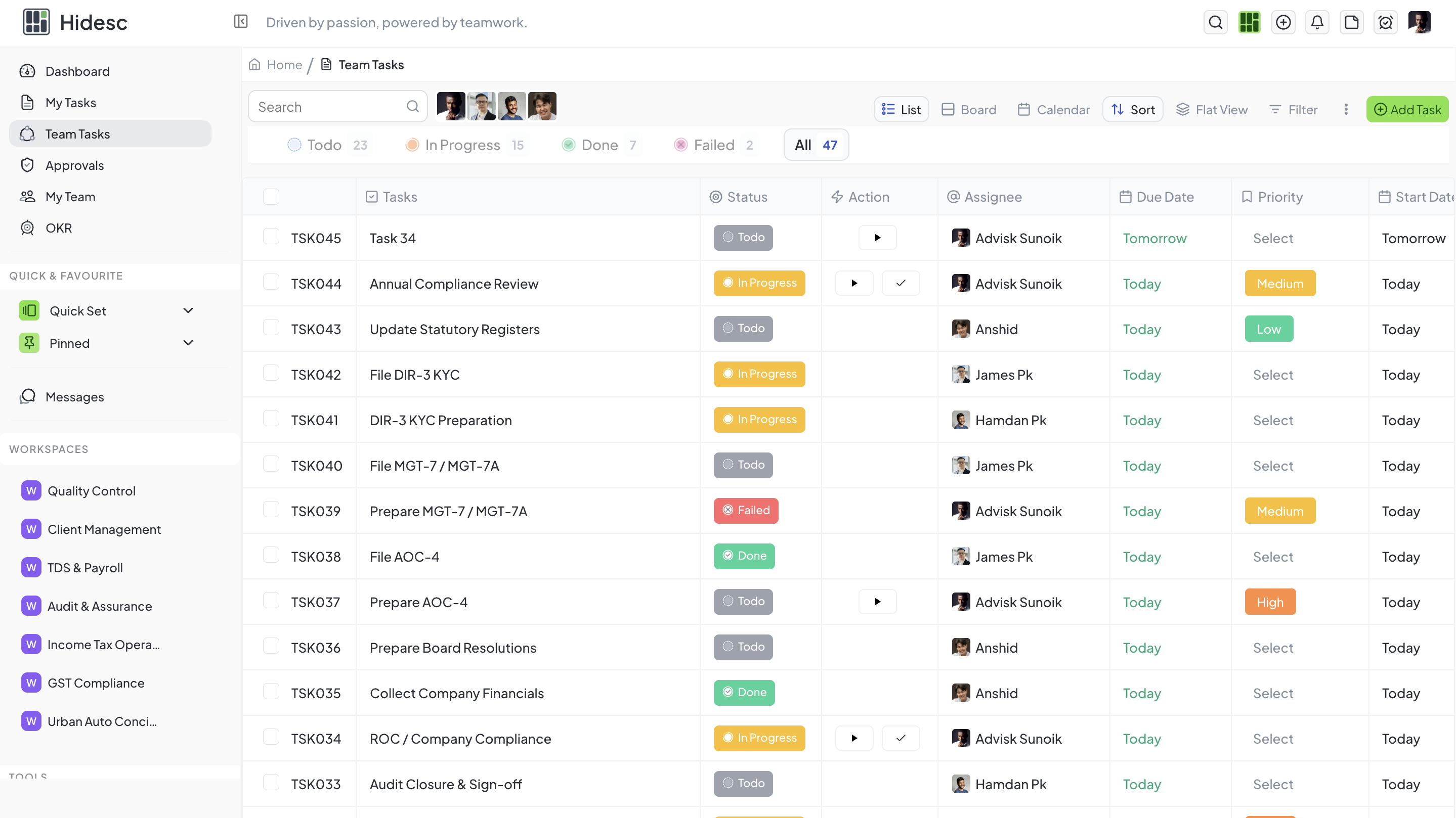 Task List - Comprehensive task management view