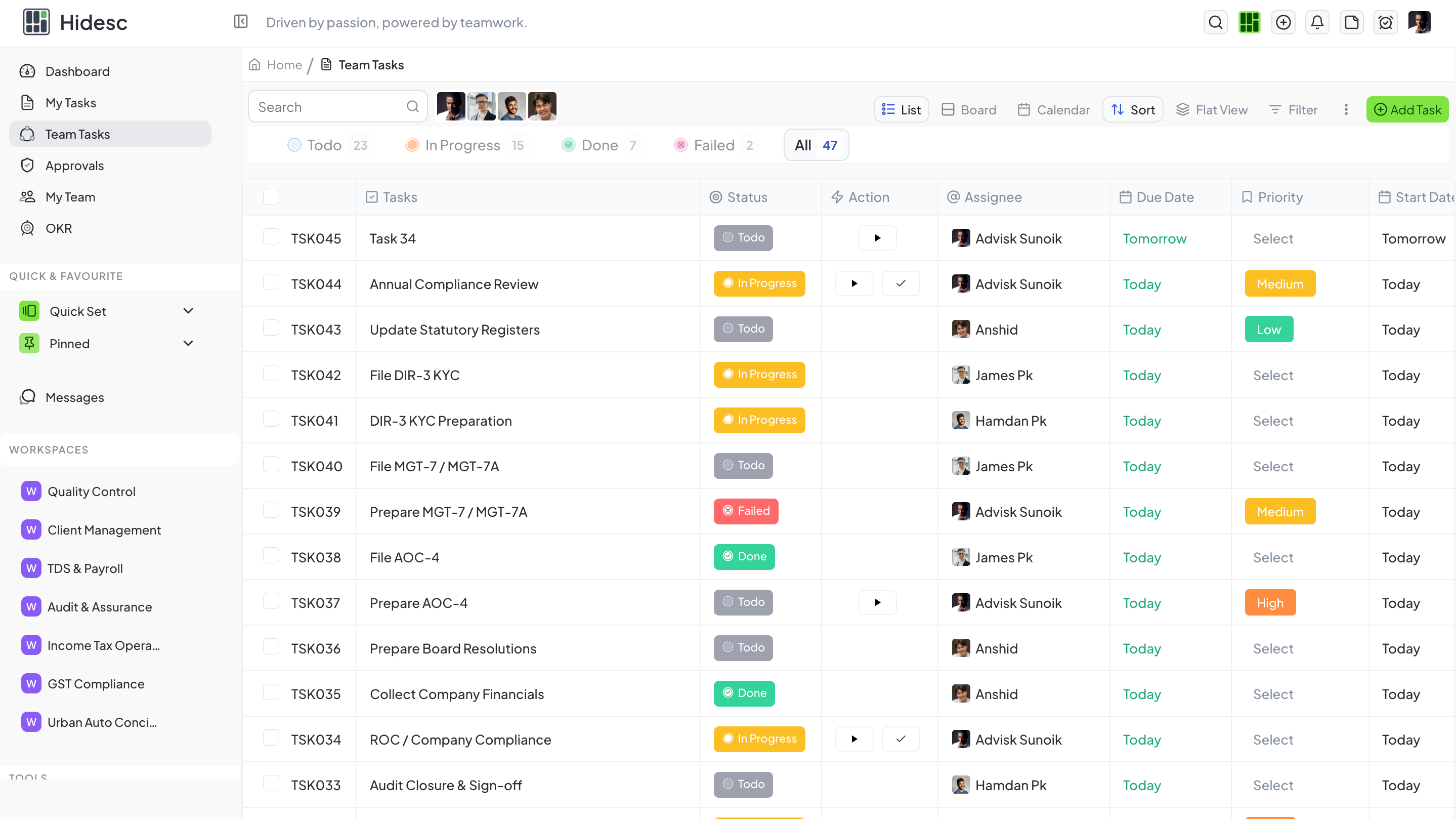 Task List - Comprehensive task management dashboard